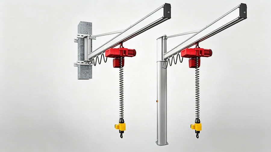 Electric chain hoist mounted on aluminum jib crane rail Electric chain hoist mounted on aluminum jib crane rail